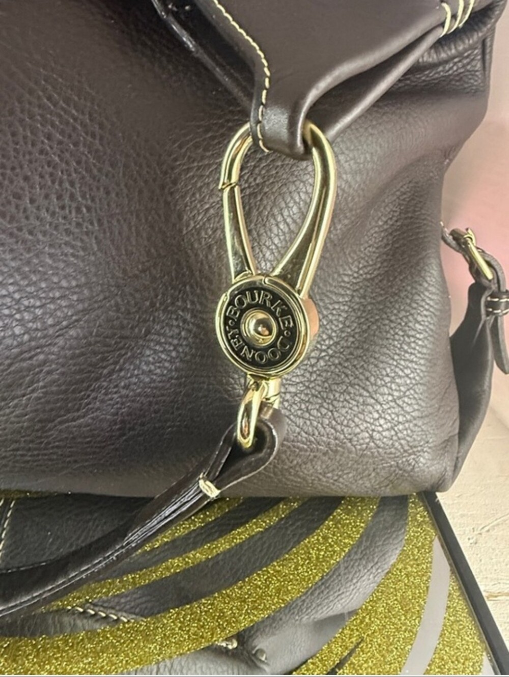 Dooney & Bourke Dark Brown Leather Shoulder Bag with Logo Lock EUC - Picture 2 of 8